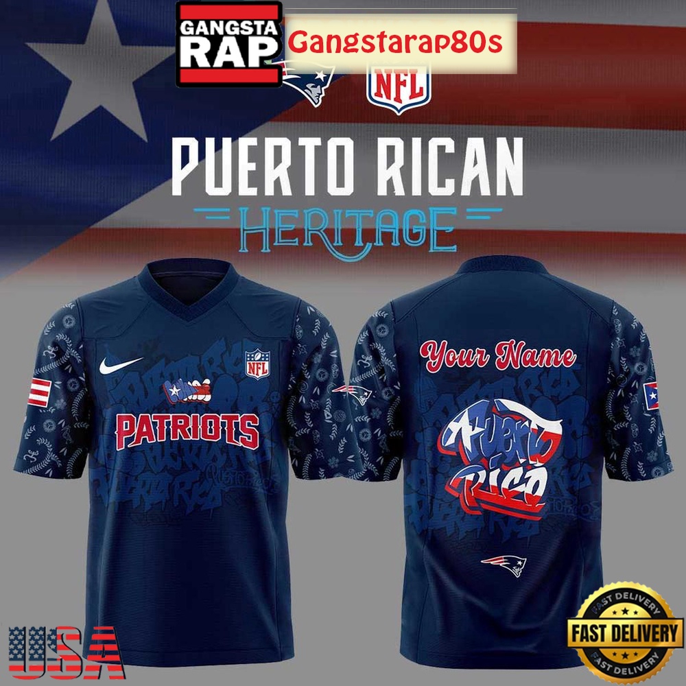New England Patriots Puerto Rican Heritage Personalized Name Football Jersey LN