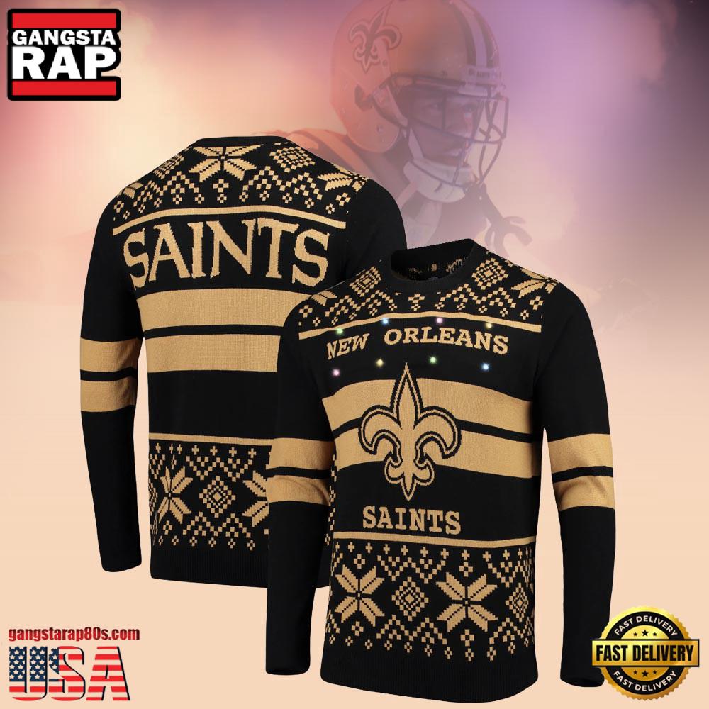 New Orleans Saints Black Gold Color NFL Christmas Ugly Sweater LN