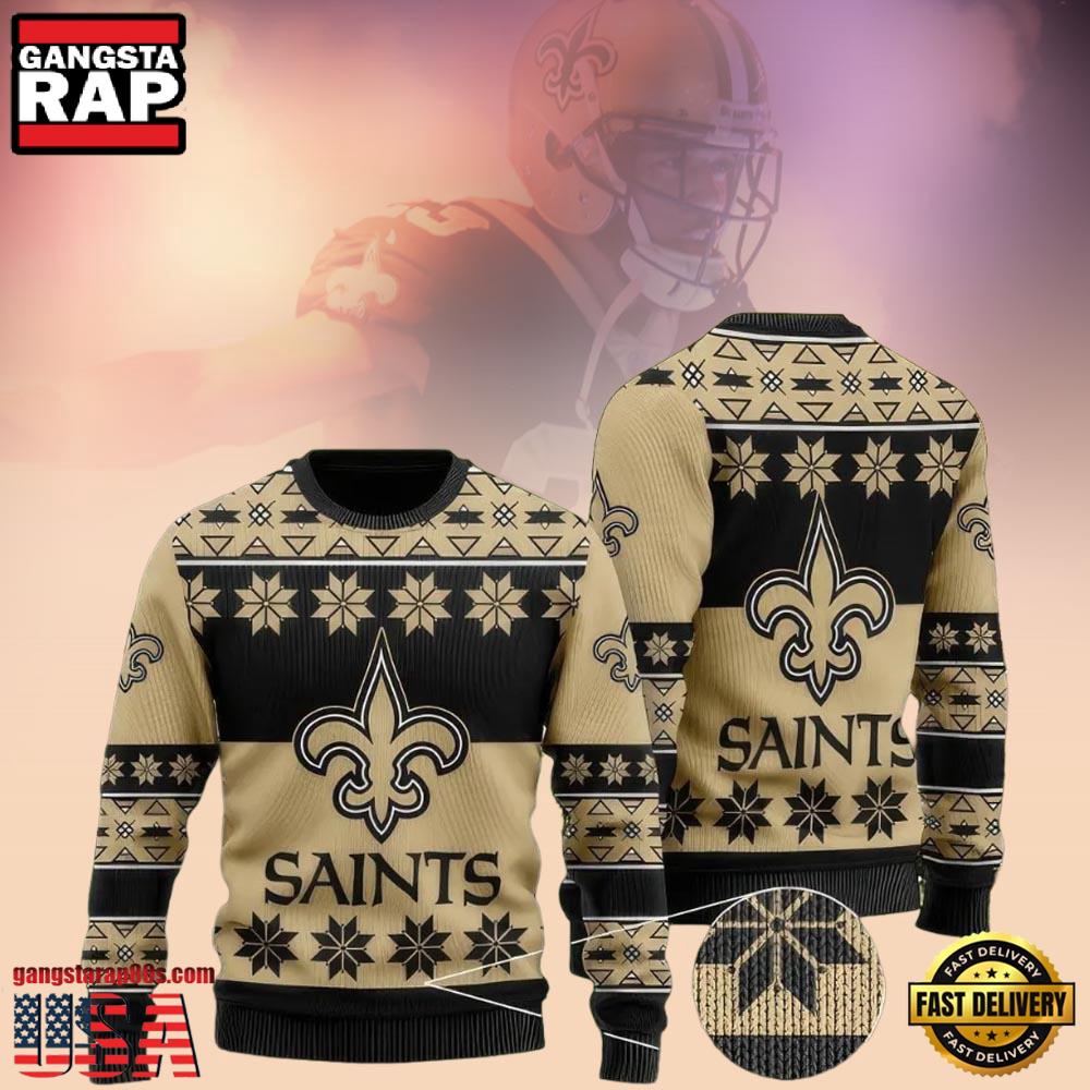New Orleans Saints Black Yellow Color NFL Merry Christmas Ugly Sweater LN