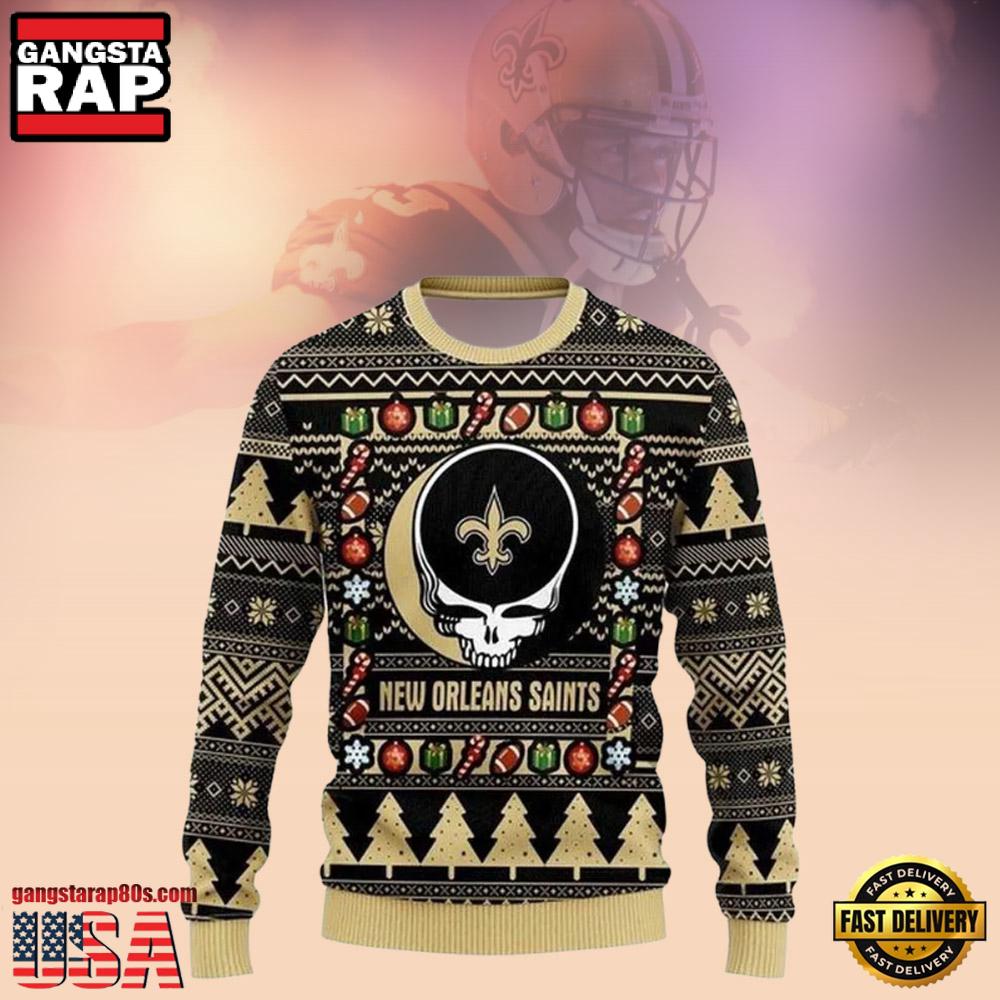 New Orleans Saints Grateful Dead NFL Christmas Ugly Sweater LNs