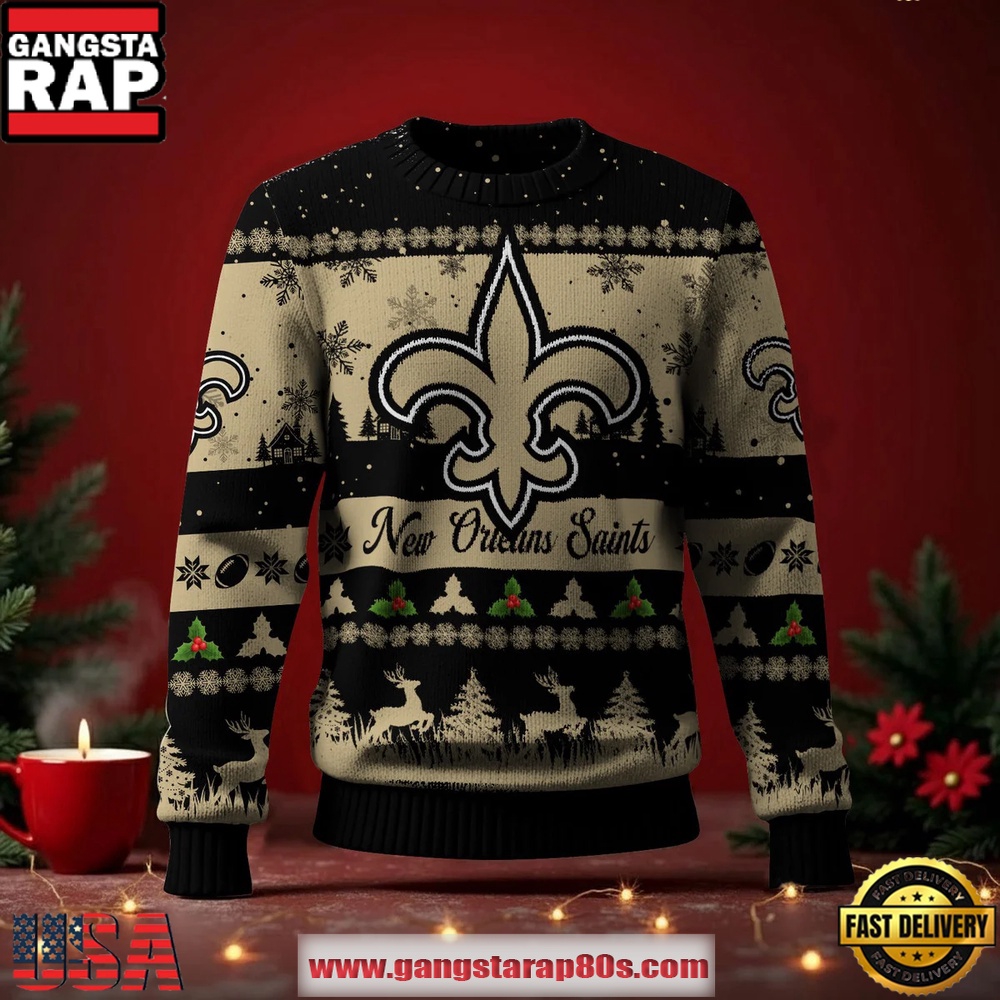 New Orleans Saints NFL Holiday Spirit Ugly Christmas Sweater LN