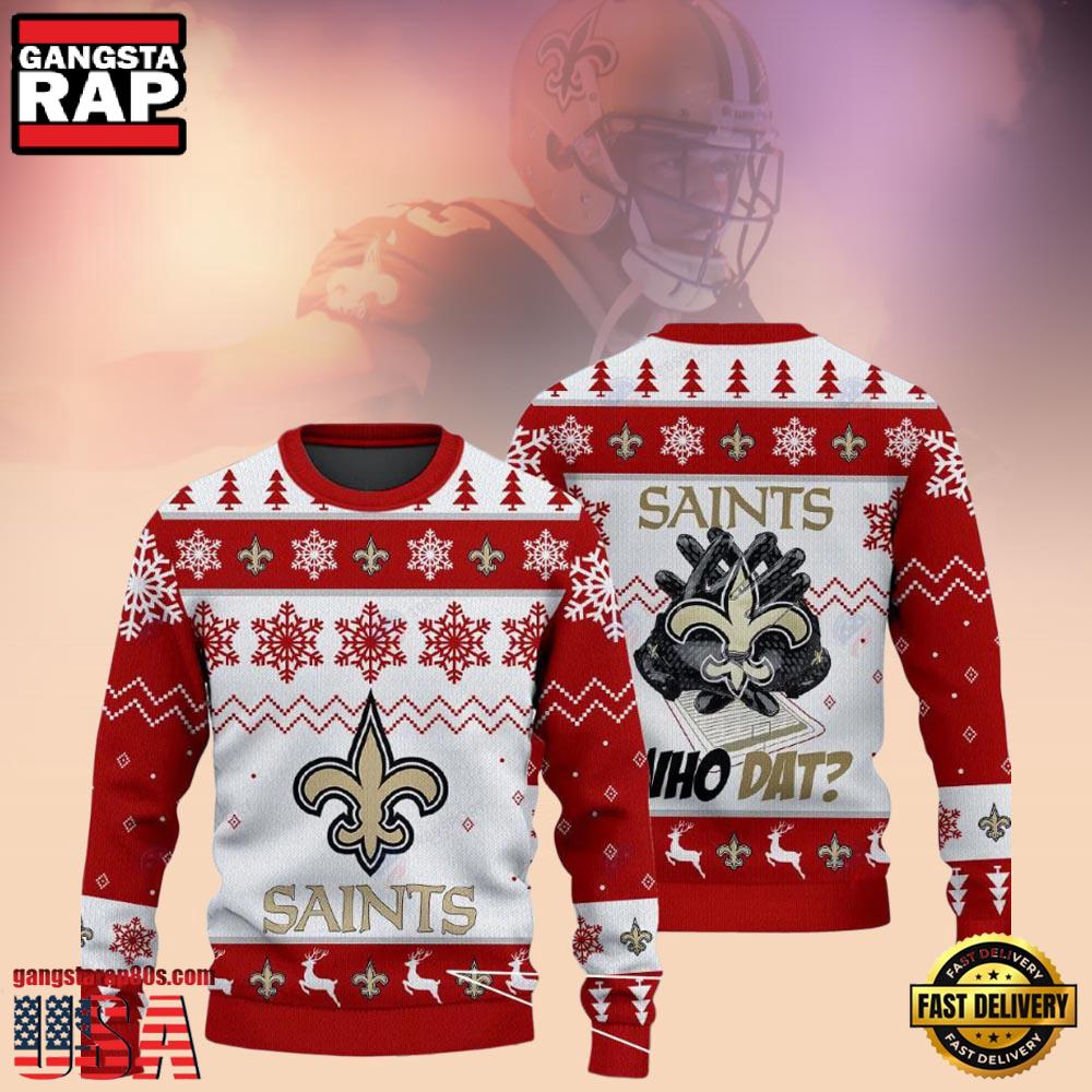 New Orleans Saints Who Dat NFL Christmas Ugly Sweater LN