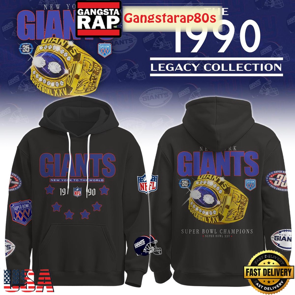 New York Giants Vintage 1990 Legacy Collection All Over Print T-Shirt Hoodie Or Zip-up Hoodie LN