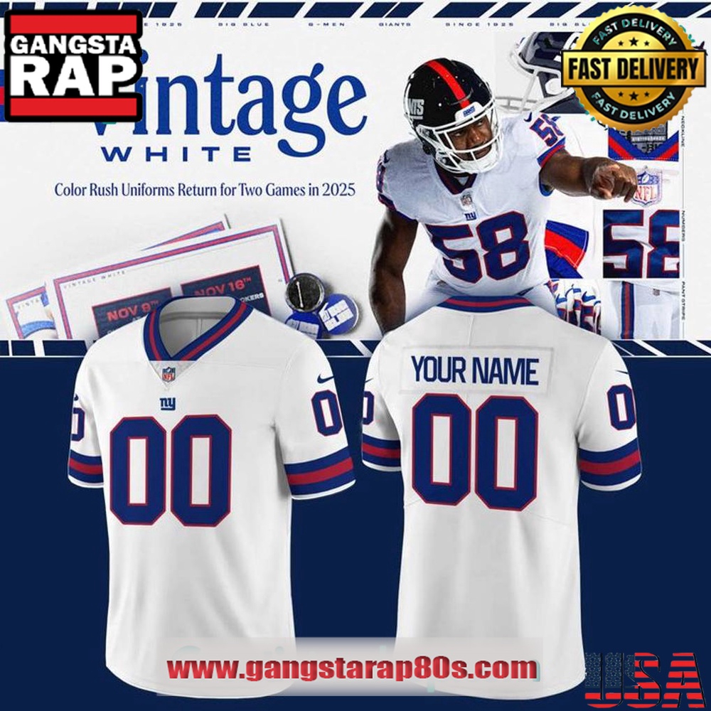New York Giants Vintage White Limited Edition Personalized Football Jersey LN