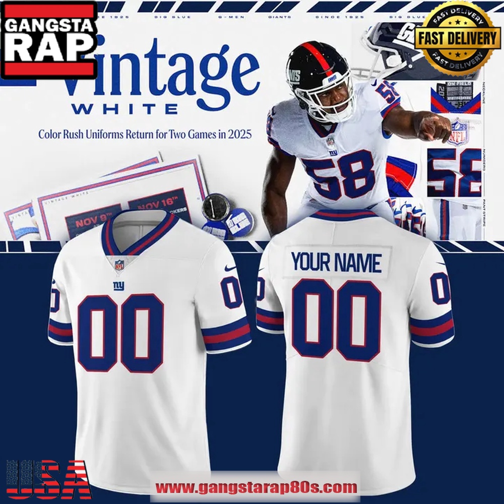 New York Giants Vintage White Nike 2025 Personalized Football Jersey LN