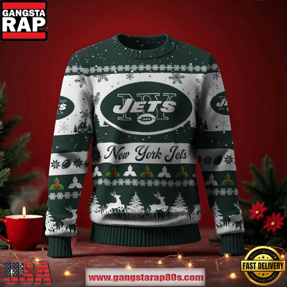 New York Jets NFL Holiday Spirit Ugly Christmas Sweater LN