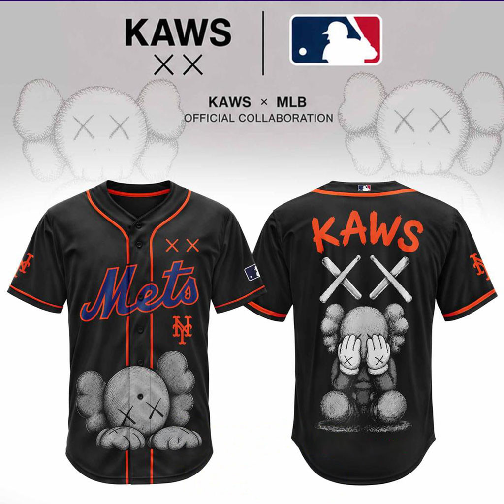 New York Mets X KAWS Blackout Baseball Jersey HG 2026 NY Mets Merch Gift For Baseball Lovers