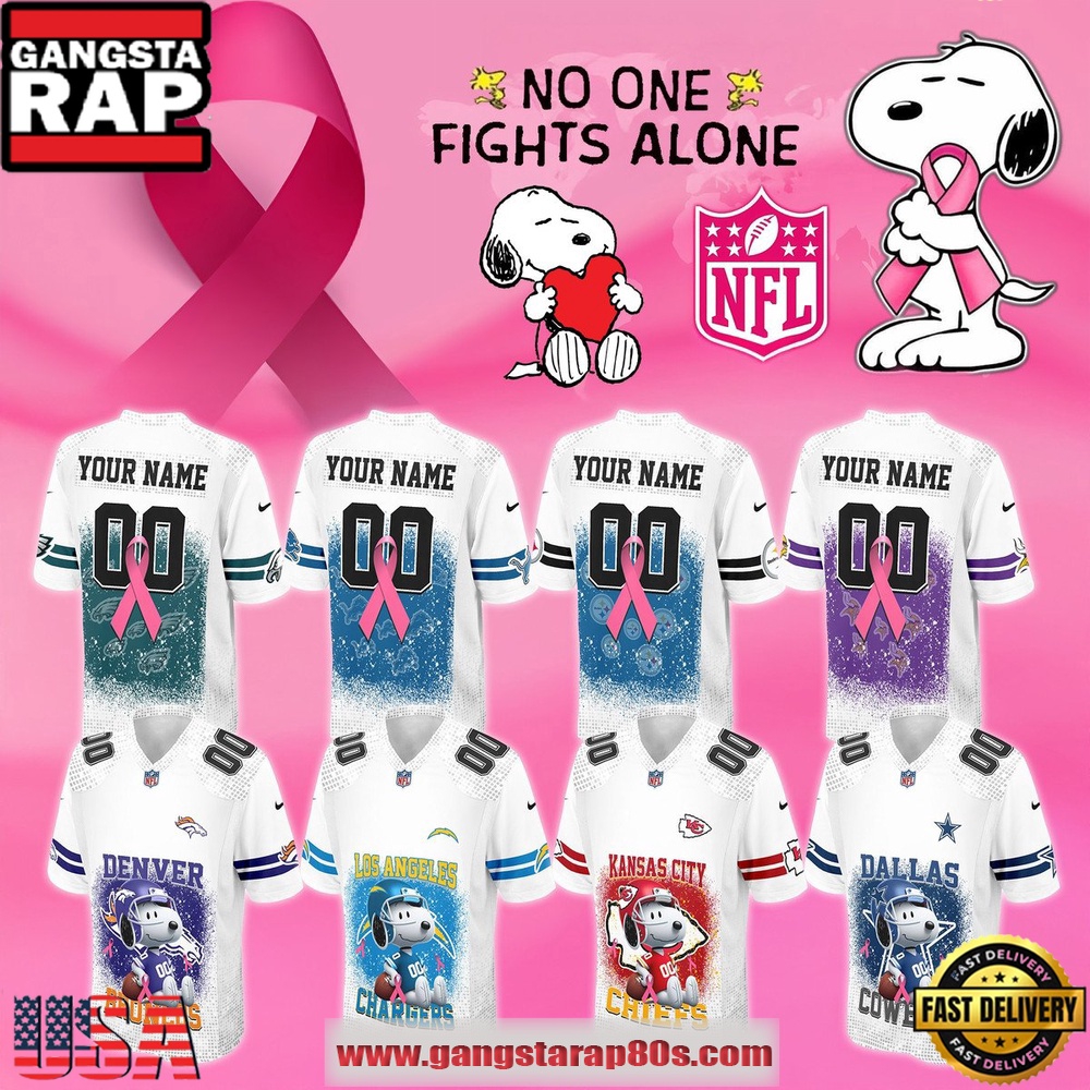 NFL All Team X Snoopy Breast Cancer Awareness 2025 Personalized Football Jersey LN
