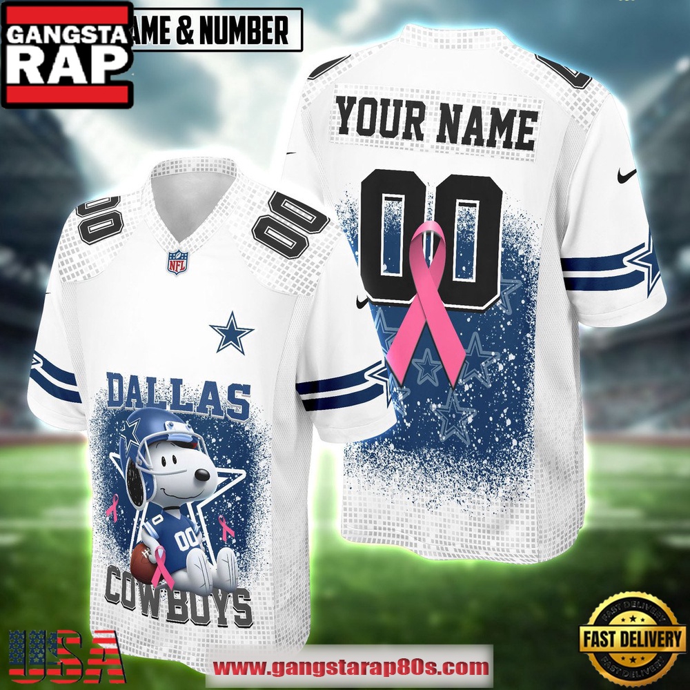 NFL All Team X Snoopy Breast Cancer Awareness 2025 Personalized Football Jersey LN - Image 2