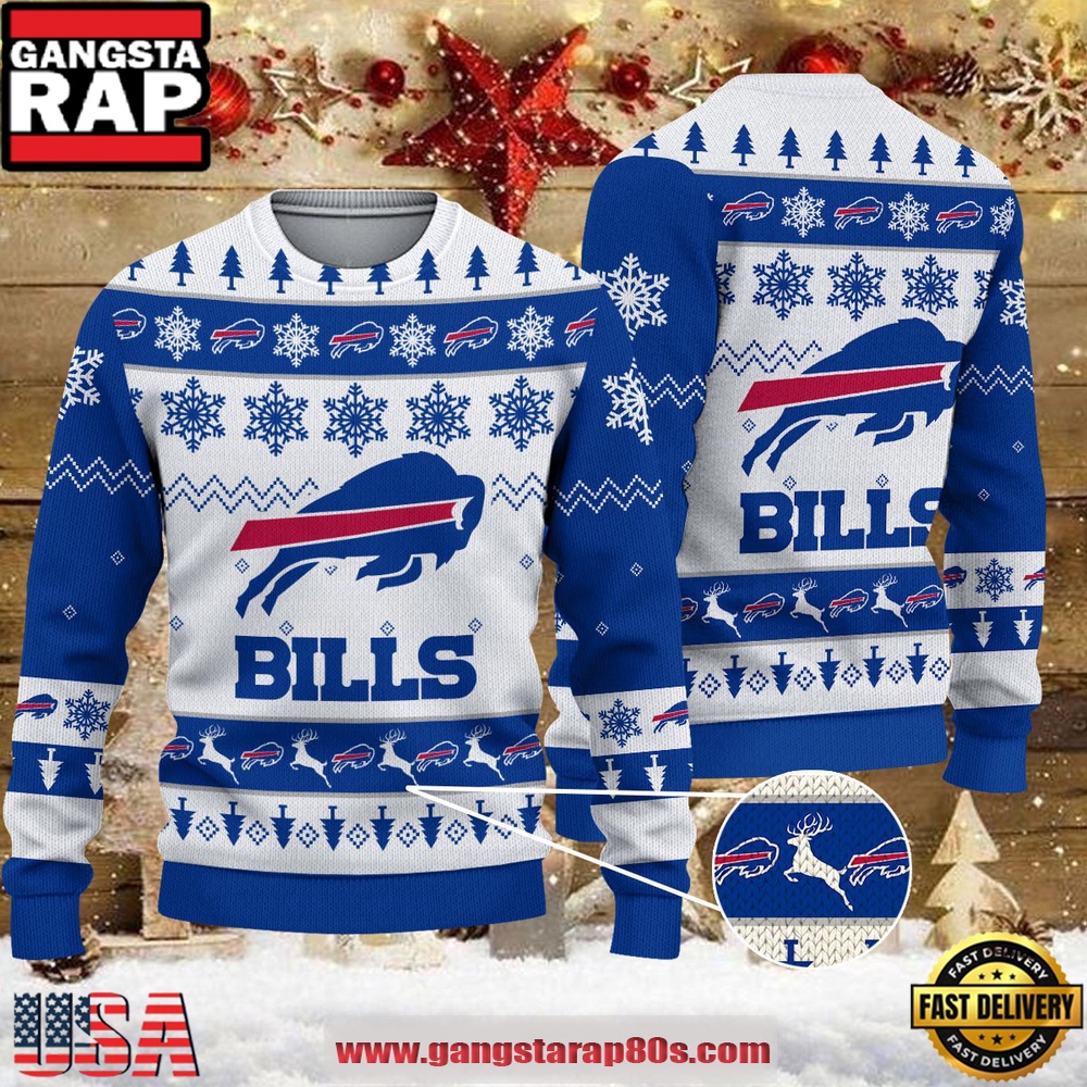 NFL Buffalo Bills Reindeer Christmas Tree Ugly Xmas Sweater LN