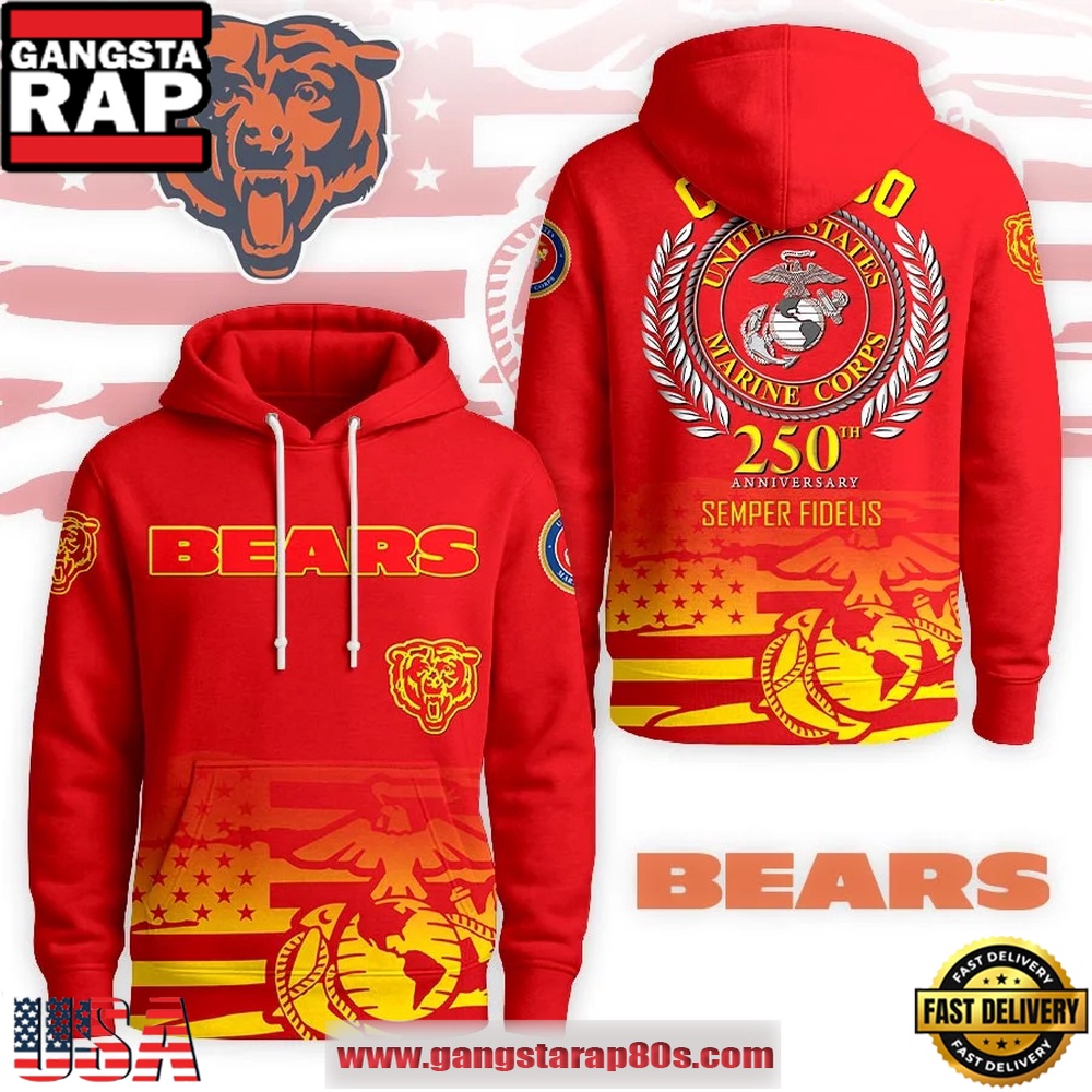 NFL Chicago Bears USMC 250th Birthday  T-Shirt Hoodie Or Zip-up Hoodie LN Shirt
