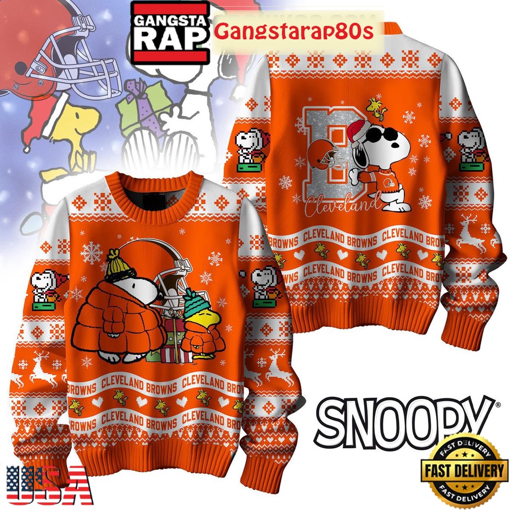 NFL Cleveland Browns x Peanuts Snoopy Ugly Christmas Sweater LN