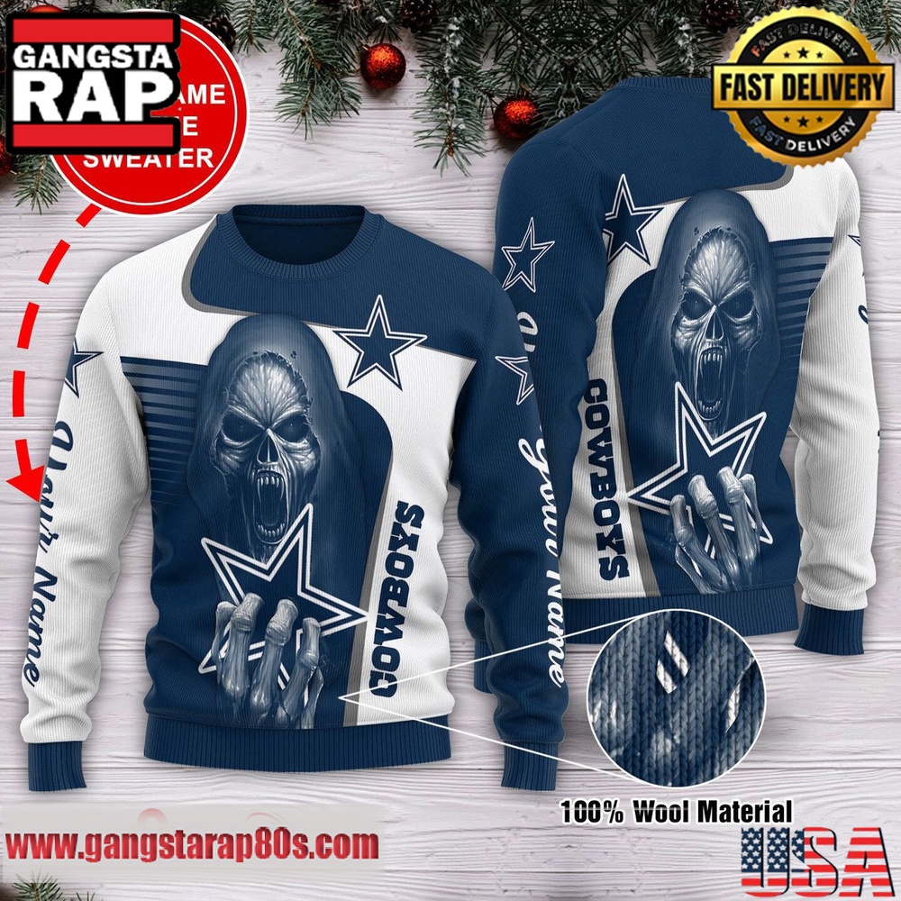NFL Dallas Cowboys Skull Custom Ugly Christmas Sweater LN