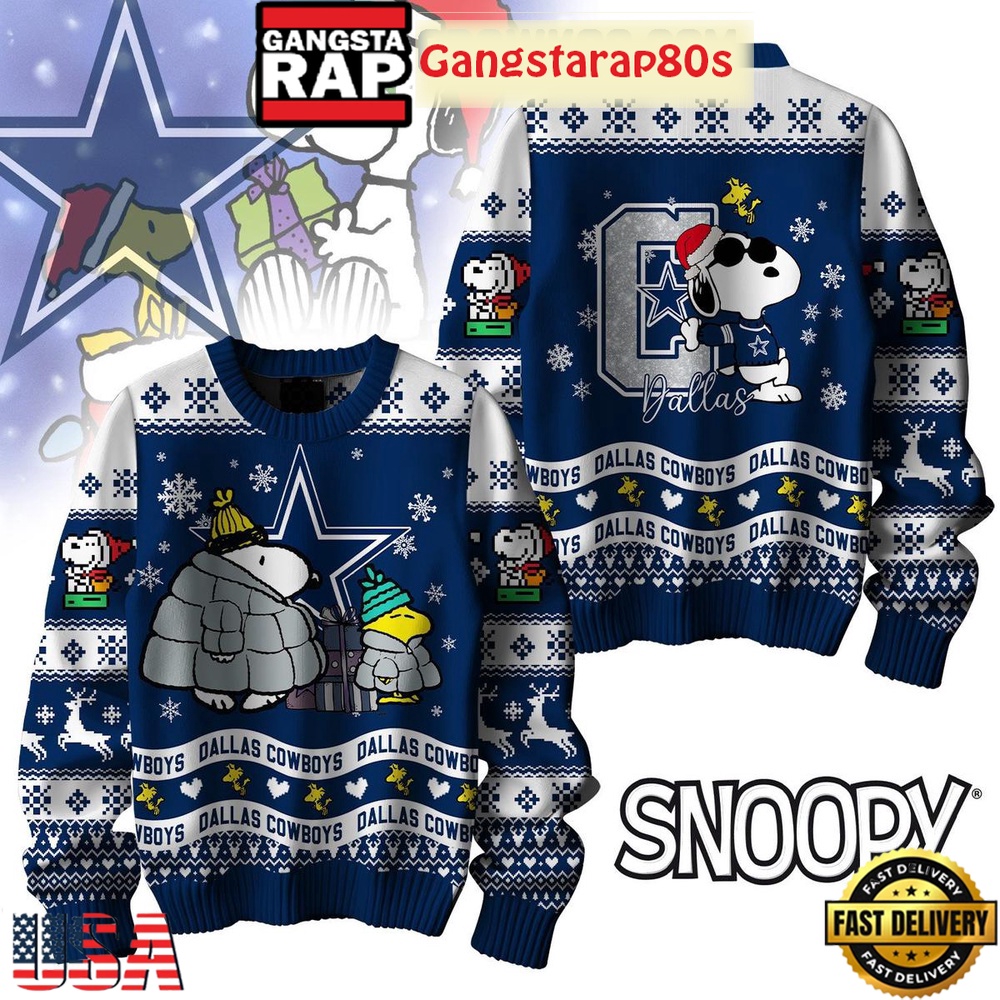 NFL Dallas Cowboys x Peanuts Snoopy Ugly Christmas Sweater LN