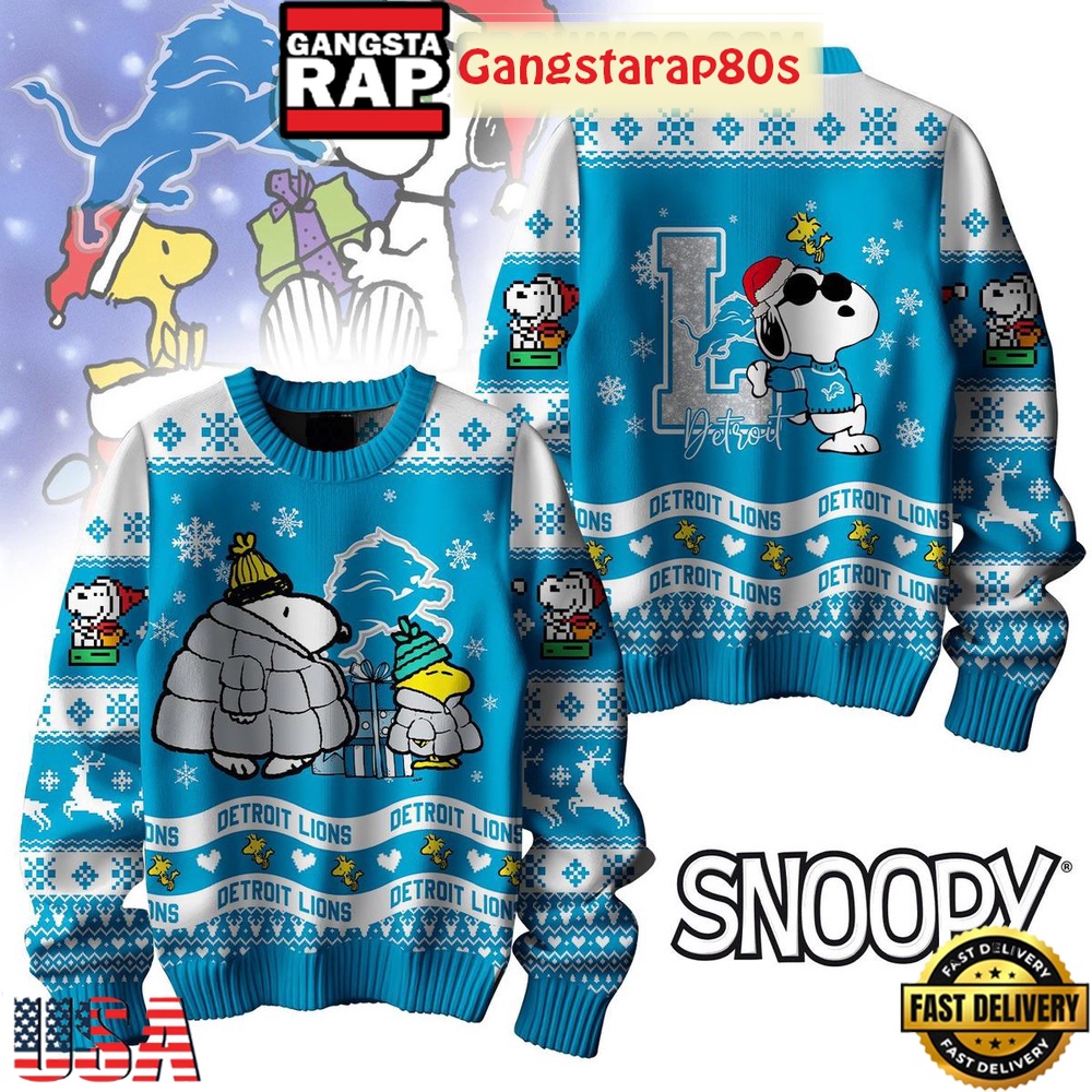 NFL Detroit Lions x Peanuts Snoopy Ugly Christmas Sweater LN