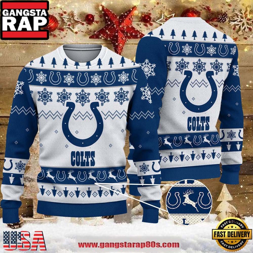 NFL Indianapolis Colts Reindeer Christmas Tree Ugly Xmas Sweater LN