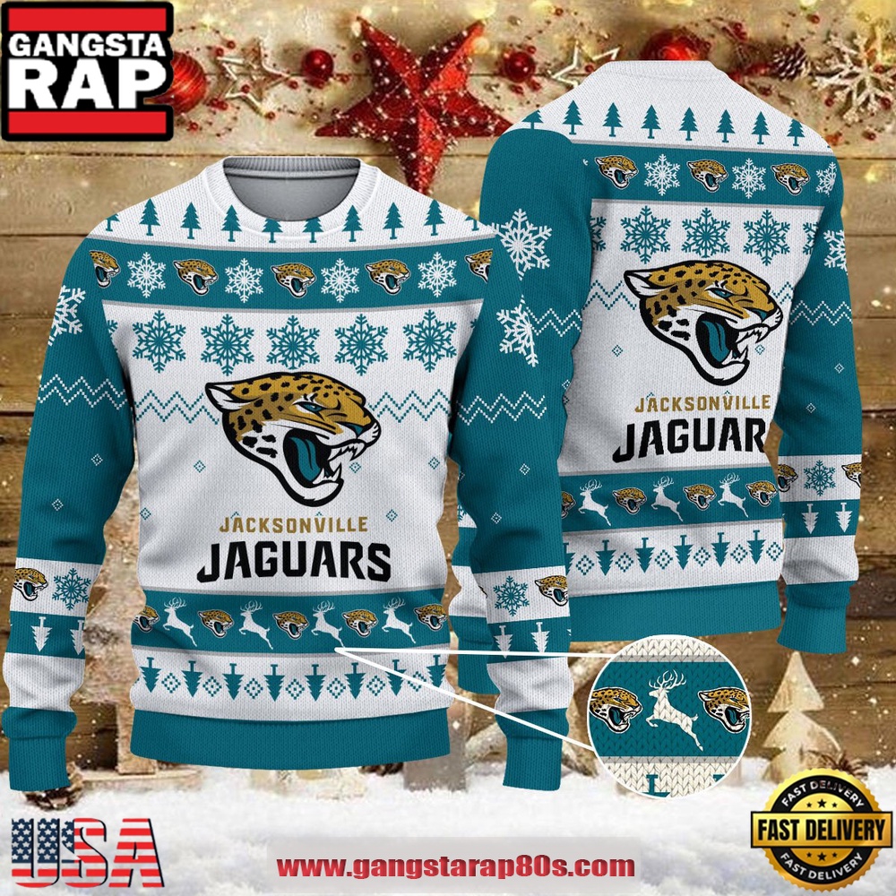 NFL Jacksonville Jaguars Reindeer Christmas Tree Ugly Xmas Sweater LN