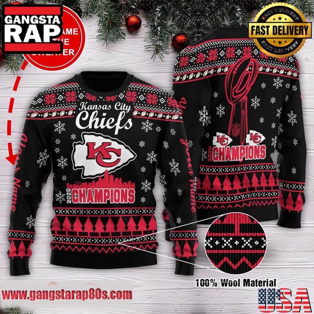 NFL Kansas City Chiefs New Edition -26 Custom Name Ugly Christmas Sweater LN