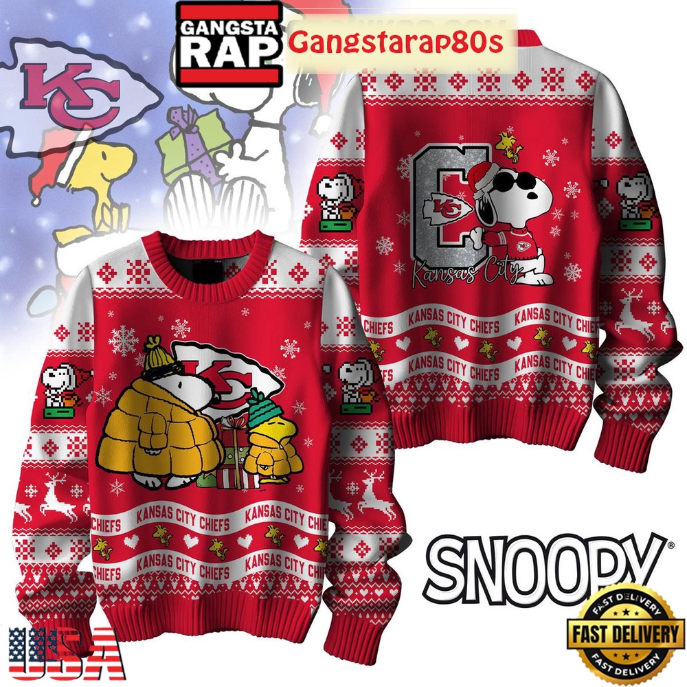NFL Kansas City Chiefs x Peanuts Snoopy Ugly Christmas Sweater LN