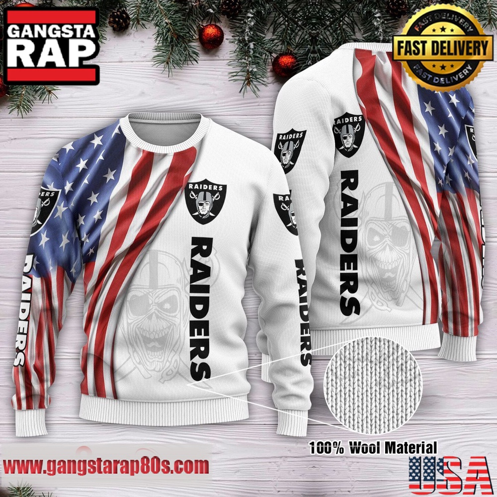 NFL Las Vegas Raiders Flag New Edition Ugly Christmas Sweater LN