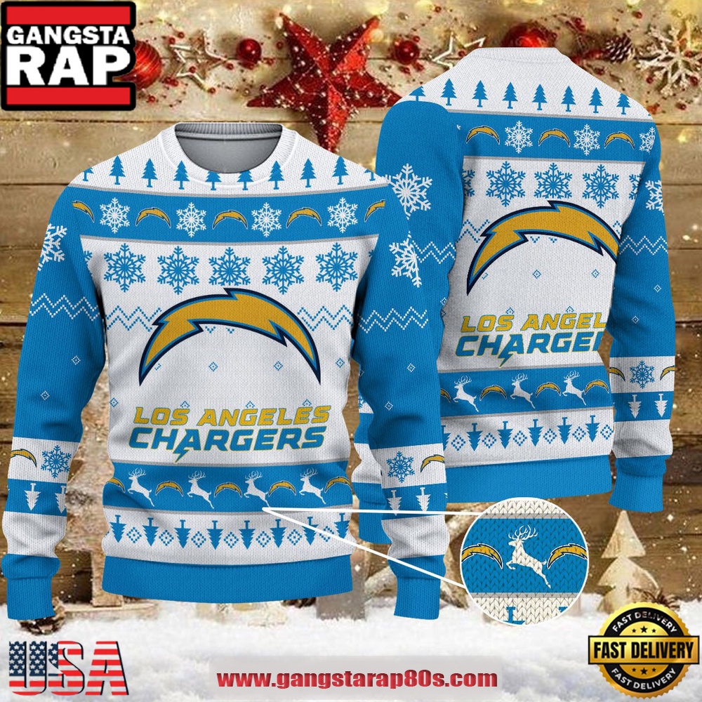NFL Los Angeles Chargers Reindeer Christmas Tree Ugly Xmas Sweater LN