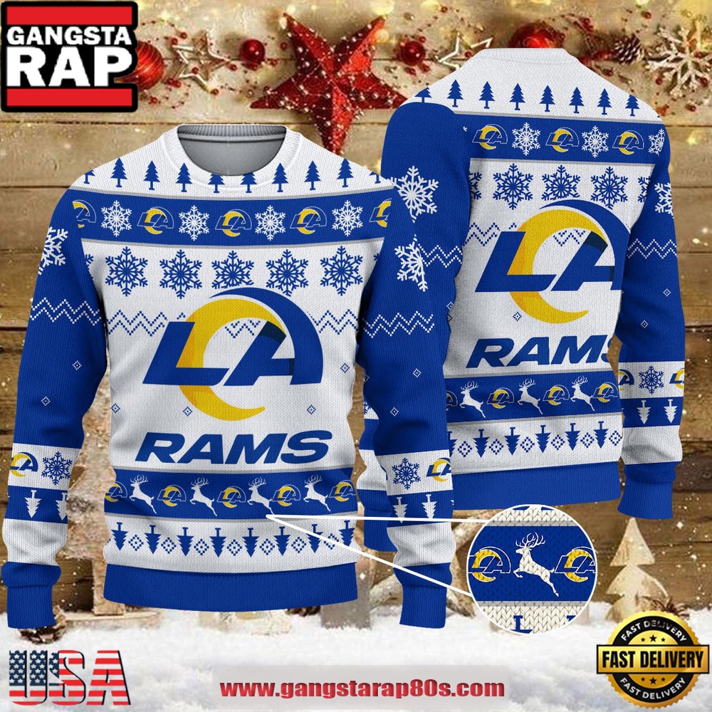 NFL Los Angeles Rams Reindeer Christmas Tree Ugly Xmas Sweater LN