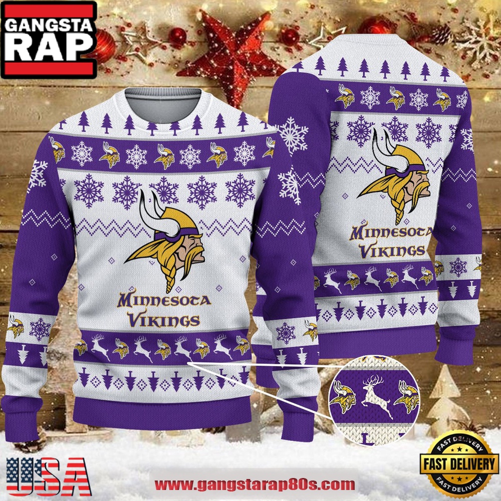 NFL Minnesota Vikings 49ers Reindeer Christmas Tree Ugly Xmas Sweater LN