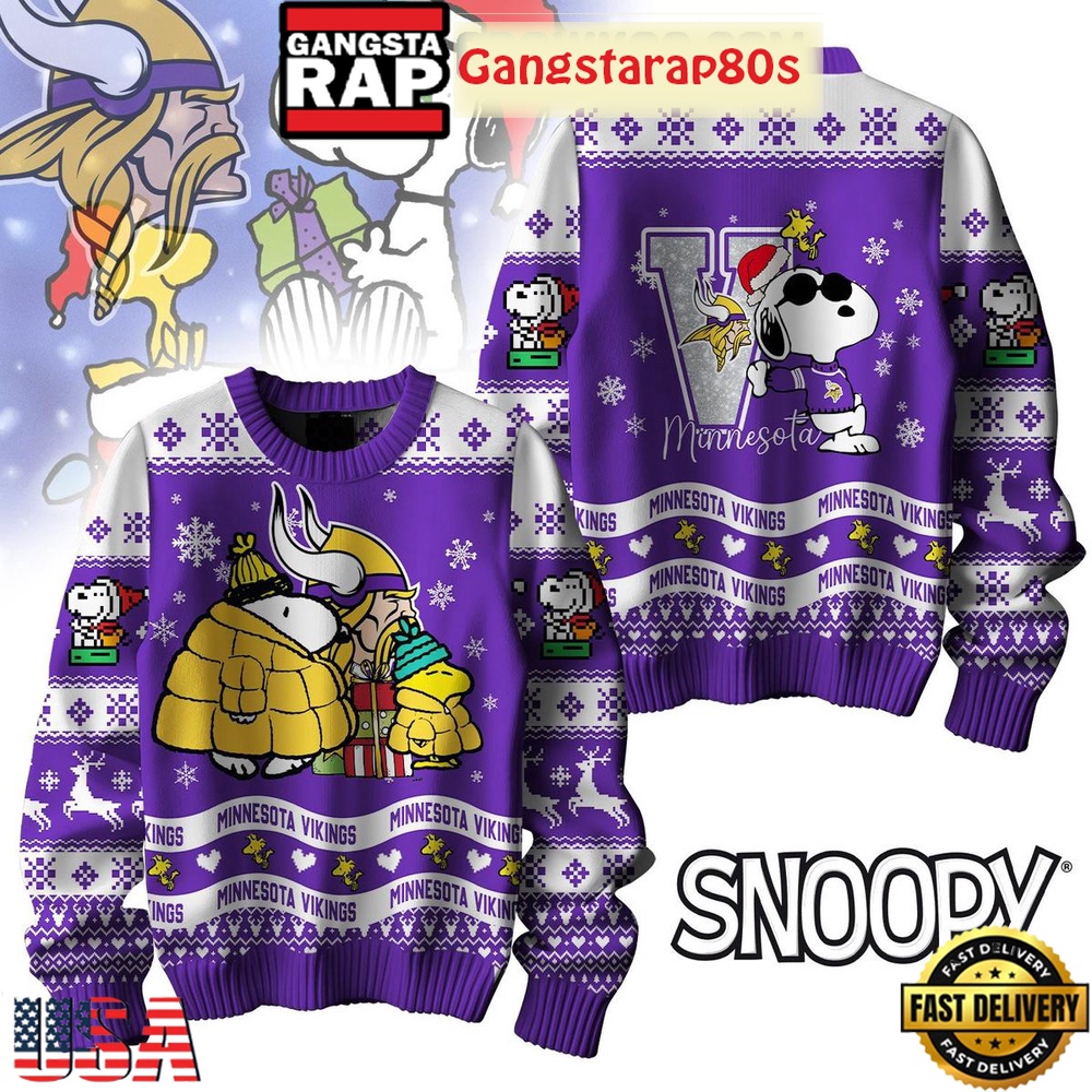 NFL Minnesota Vikings x Peanuts Snoopy Ugly Christmas Sweater LN