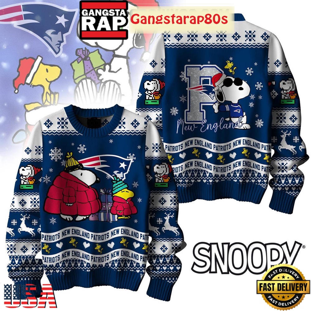 NFL New England Patriots x Peanuts Snoopy Ugly Christmas Sweater LN