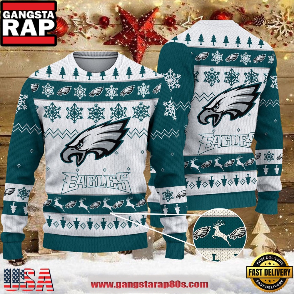 NFL Philadelphia Eagles Snowflake Reindeer Ugly Xmas Sweater LN