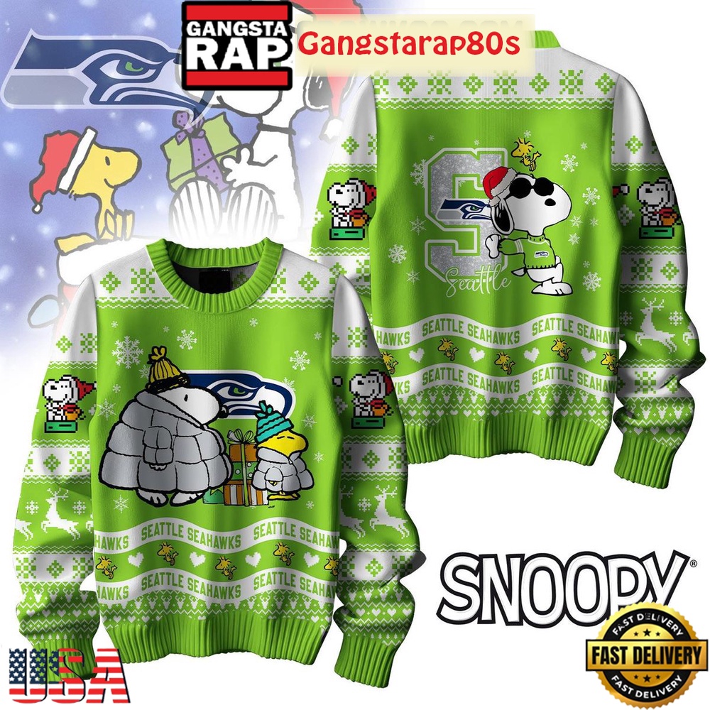 NFL Seattle Seahawks x Peanuts Snoopy Ugly Christmas Sweater LN