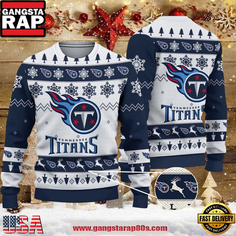 NFL Tennessee Titans Reindeer Christmas Tree Ugly Xmas Sweater LN
