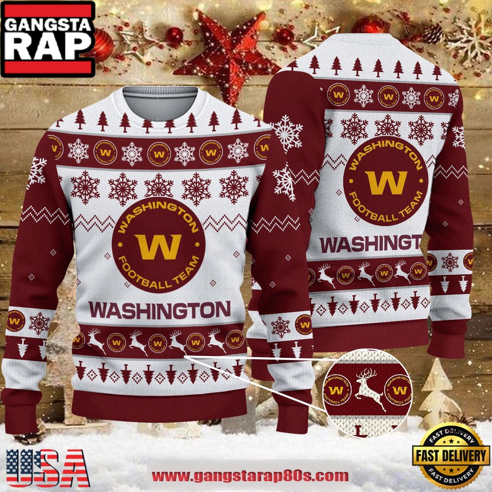 NFL Washington Commanders Reindeer Christmas Tree Ugly Xmas Sweater LN