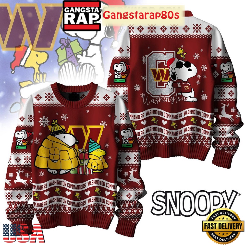 NFL Washington Commanders x Peanuts Snoopy Ugly Christmas Sweater LN
