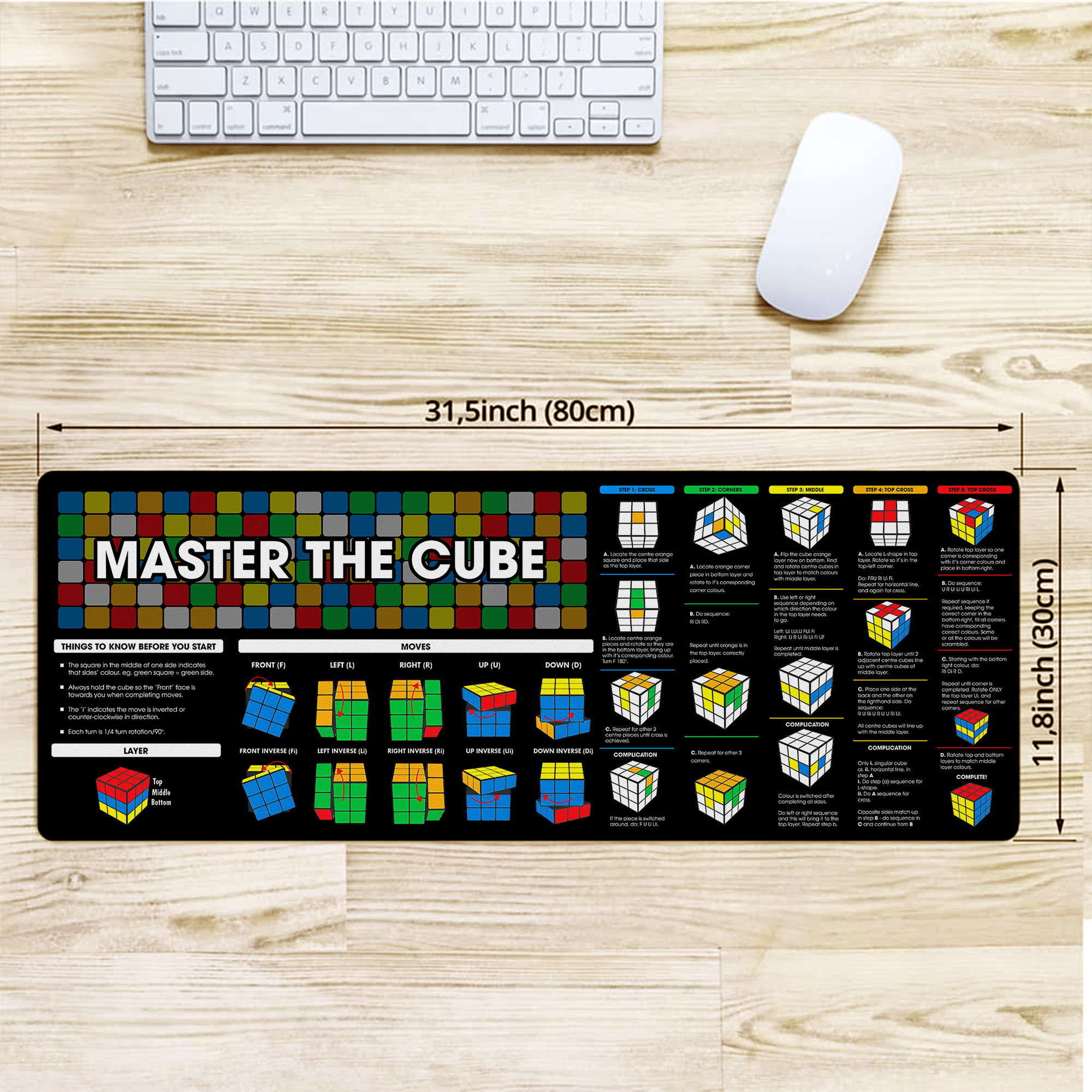 Rubik’s Cube Cheat Sheet Mouse Pad,Master The Cube Mouse Mat, Fast Access to Solving Algorithms, Essential Computer Accessories for Study, Work, and Reference Purposes NNA - Image 2