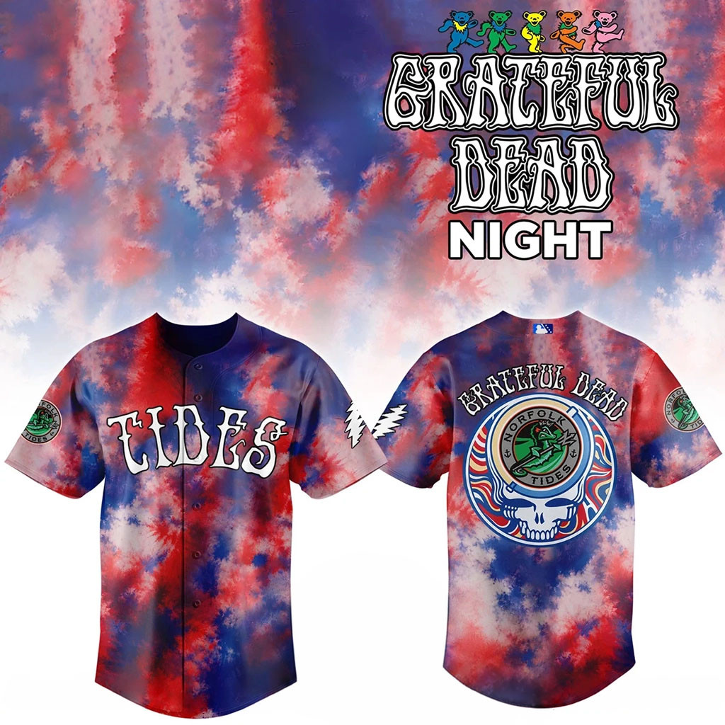 Norfolk Tides Grateful Dead Night Baseball Jersey HG Norfolk Tides Merch Present For Baseball Fans