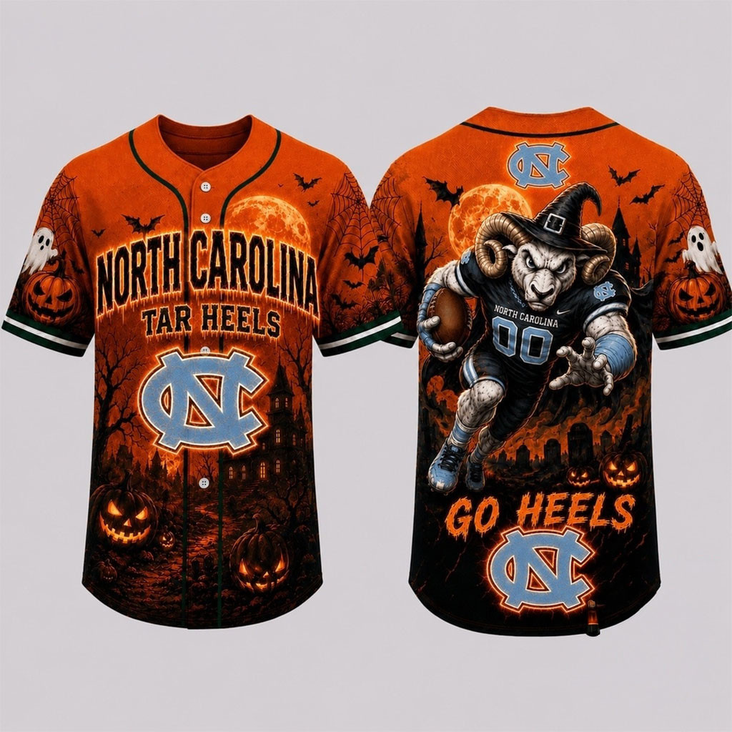 North Carolina Tar Heels 2026 Haunted Night Halloween Baseball Jersey HG Tar Heels Merch Fan Gifts