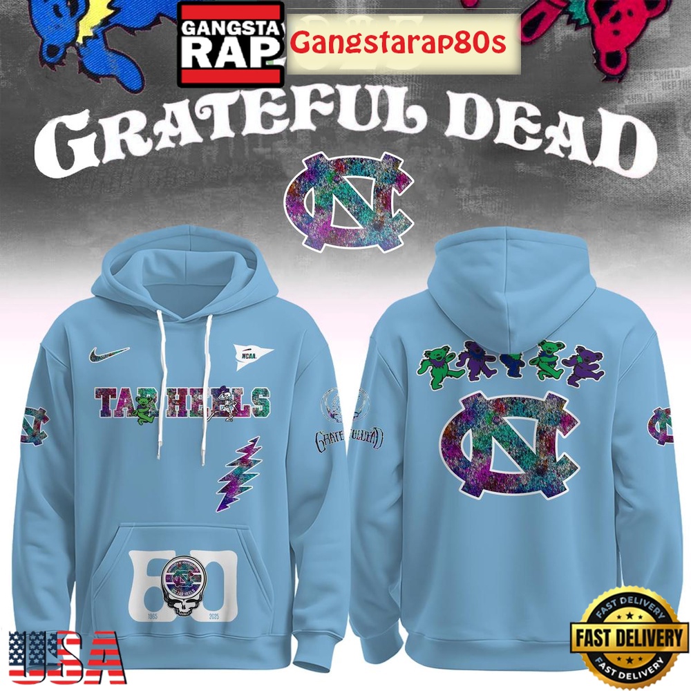North Carolina Tar Heels x Grateful Dead 60 Years Unisex T-Shirt Hoodie Or Zip-up Hoodie LN