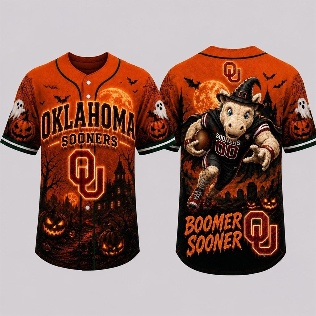Oklahoma Sooners 2026 Haunted Night Halloween Baseball Jersey HG Sooners Merch Football Lover Gift