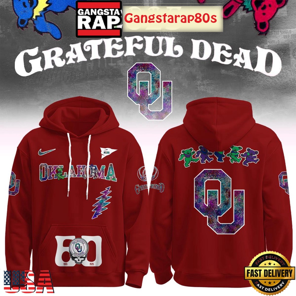 Oklahoma Sooners Grateful Dead 60 Years 2025 Special Edition All Over Print T-Shirt Hoodie Or Zip-up Hoodie LN