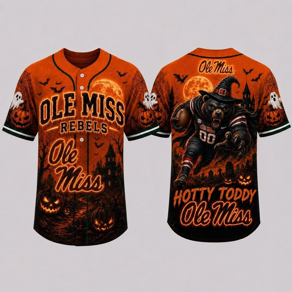Ole Miss Rebels 2026 Haunted Night Halloween Baseball Jersey HG Rebels Merch Gift For Football Fan