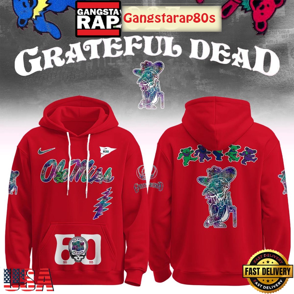 Ole Miss Rebels Grateful Dead 60 Years 2025 Special Edition All Over Print T-Shirt Hoodie Or Zip-up Hoodie LN