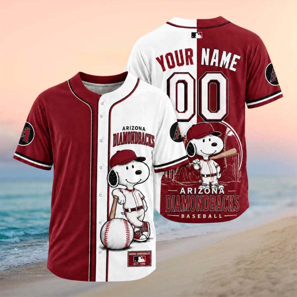 Personalized Arizona Diamondbacks Snoopy Split Baseball Jersey HG Diamondbacks Merch Fan Gifts