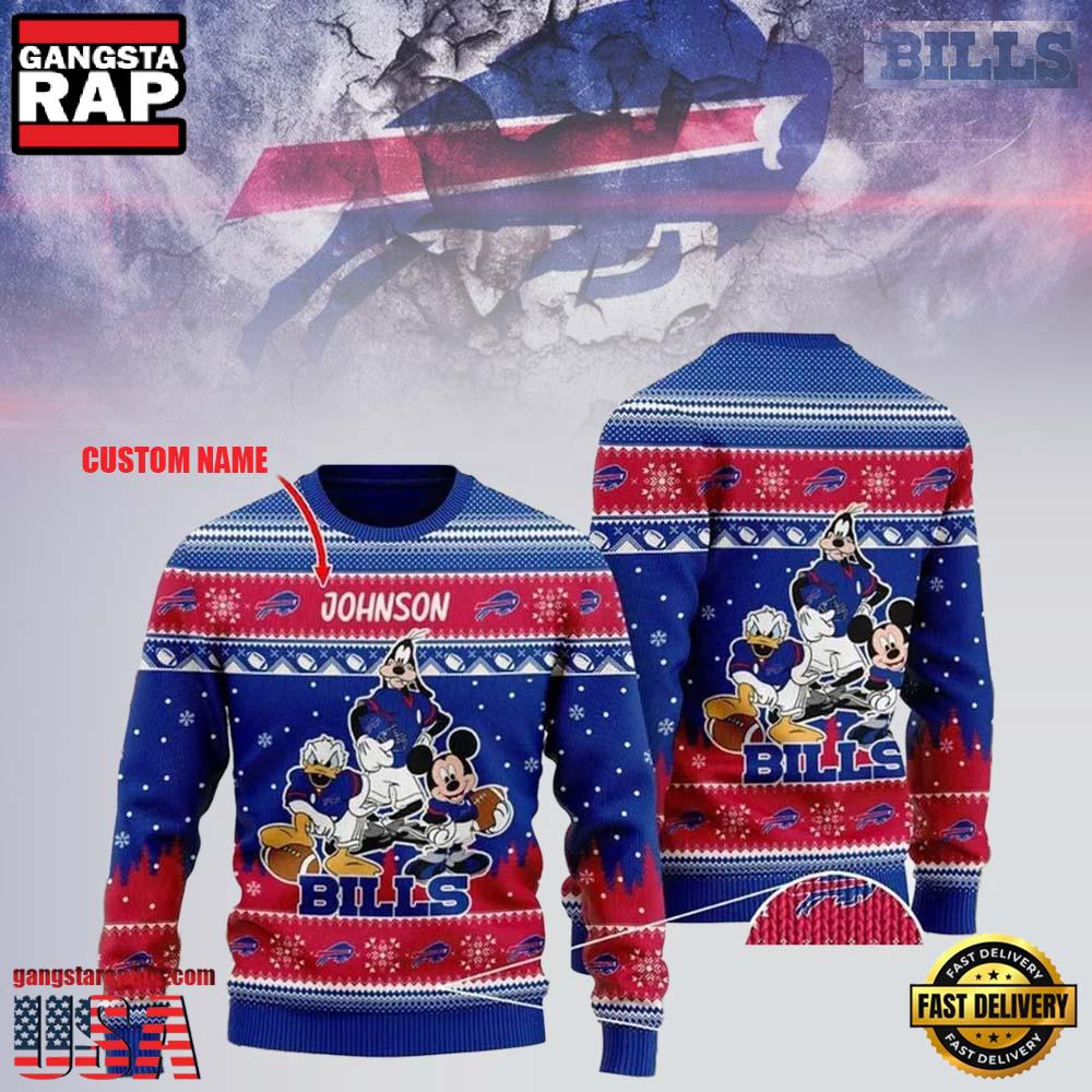 Personalized Buffalo Bills Disney Donald Duck Mickey Mouse Goofy Ugly Christmas Sweater LN