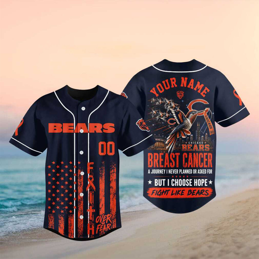 Personalized Chicago Bears Hummingbird Breast Cancer Faith Baseball Jersey HG Chicago Bears Merch
