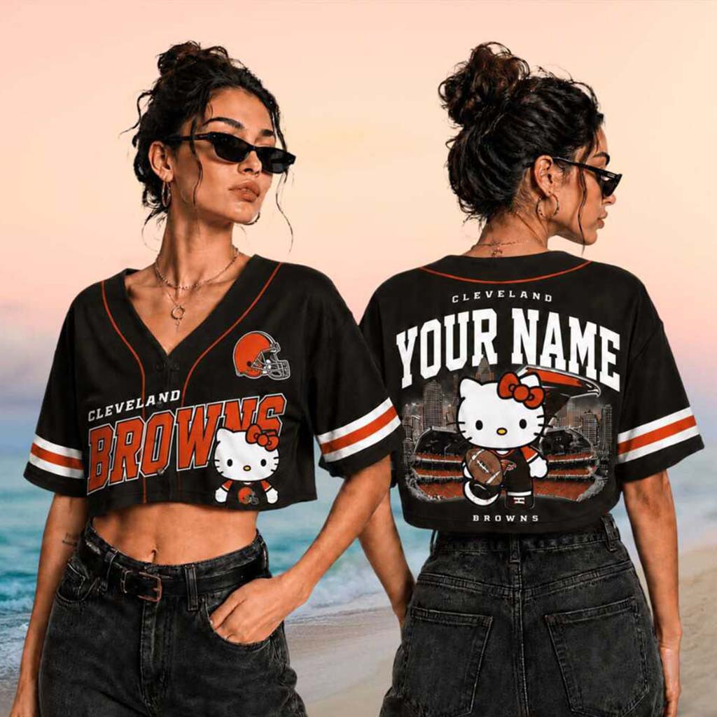 Personalized Cleveland Browns x Hello Kitty Crop Baseball Jersey HG Browns Merch Gifts For Women – Joyoce