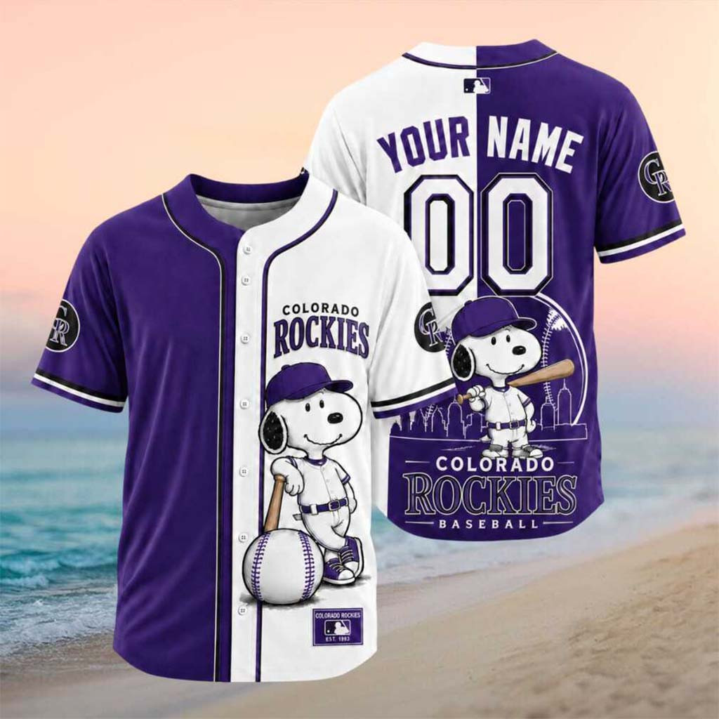 Personalized Colorado Rockies Snoopy Split Color Baseball Jersey HG Rockies Merch Gift For Fans