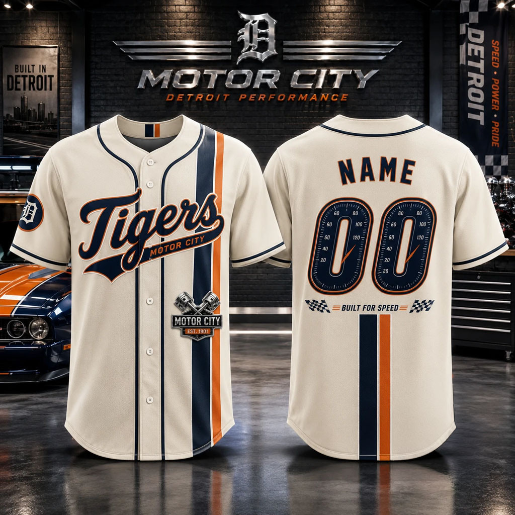 Personalized Detroit Tigers Motor City Built For Speed Automotive Baseball Jersey HG Fan Merch