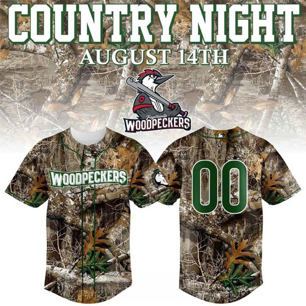 Personalized Fayetteville Woodpeckers Country And Outdoors Night 2026 Baseball Jersey HG Fab Merch