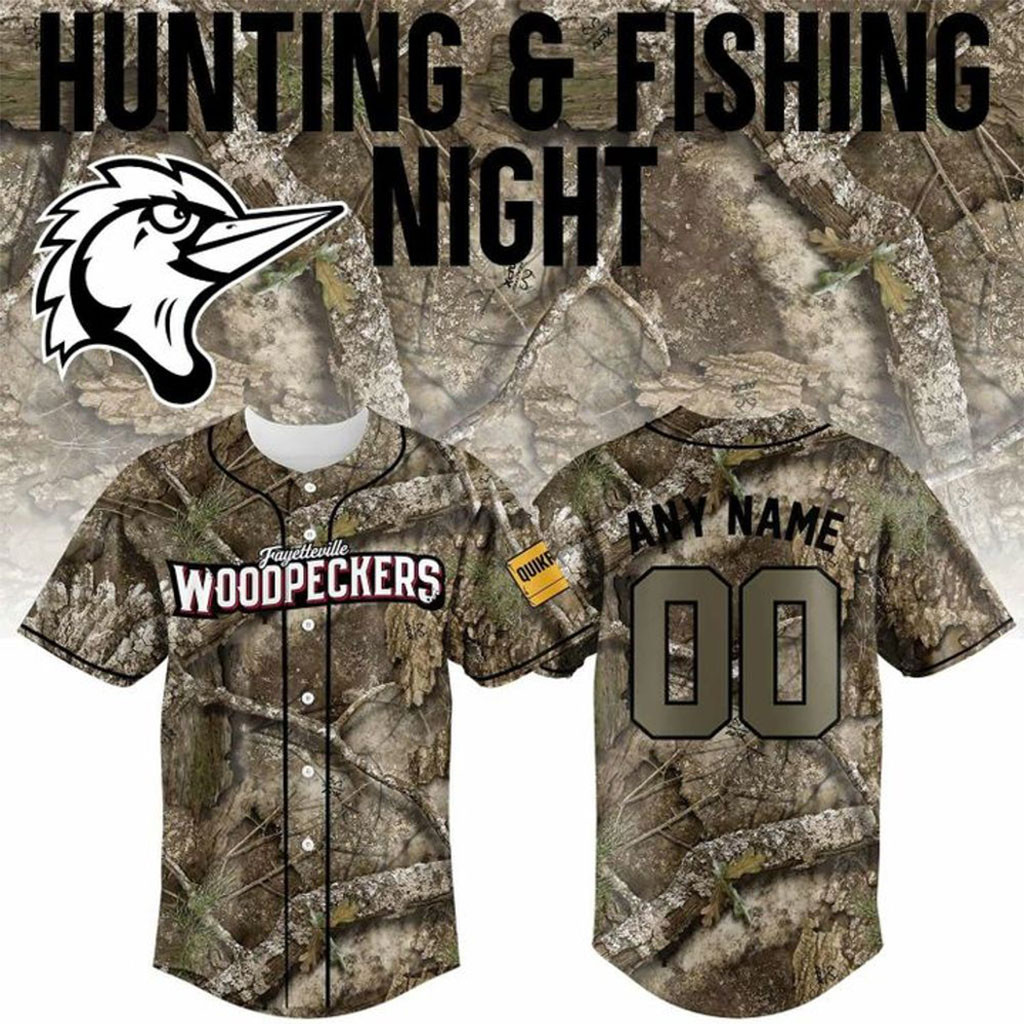 Personalized Fayetteville Woodpeckers HG Hunting and Fishing Night 2026 Baseball Jersey HG Fan Merch